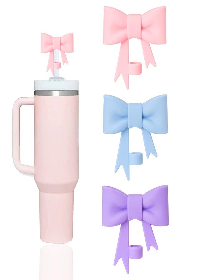 GAISHION 3 pcs Cute Bow Straw Covers Cap Toppers Compatible with Stanley 40/30 oz Tumbler Cups,Reusable Cute Silicone Straws Lids Tips Protectors for 0.4 in/10mm Stanleys Cup Accessories - Image 1
